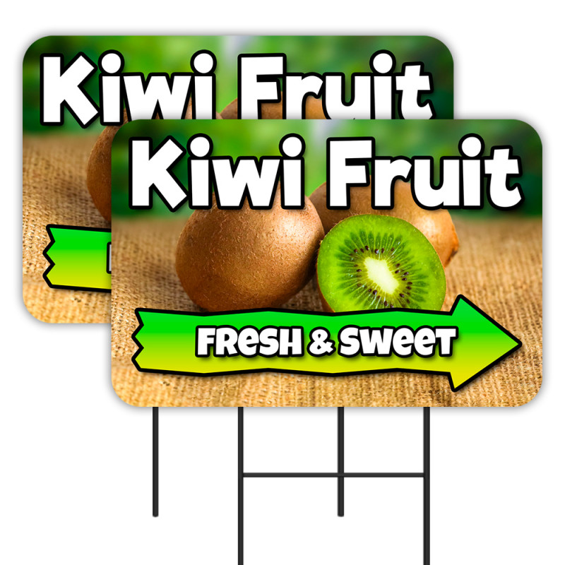 Kiwi Fruit 2 Pack Double-Sided Yard Signs 16" x 24" with Metal Stakes (Made in Texas)