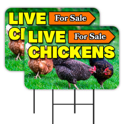 Live Chickens For Sale 2 Pack Double-Sided Yard Signs 16" x 24" with Metal Stakes (Made in Texas)
