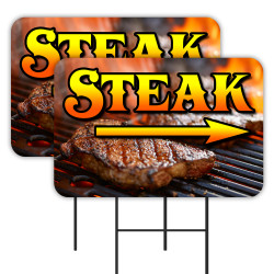 STEAK 2 Pack Double-Sided Yard Signs 16" x 24" with Metal Stakes (Made in Texas)
