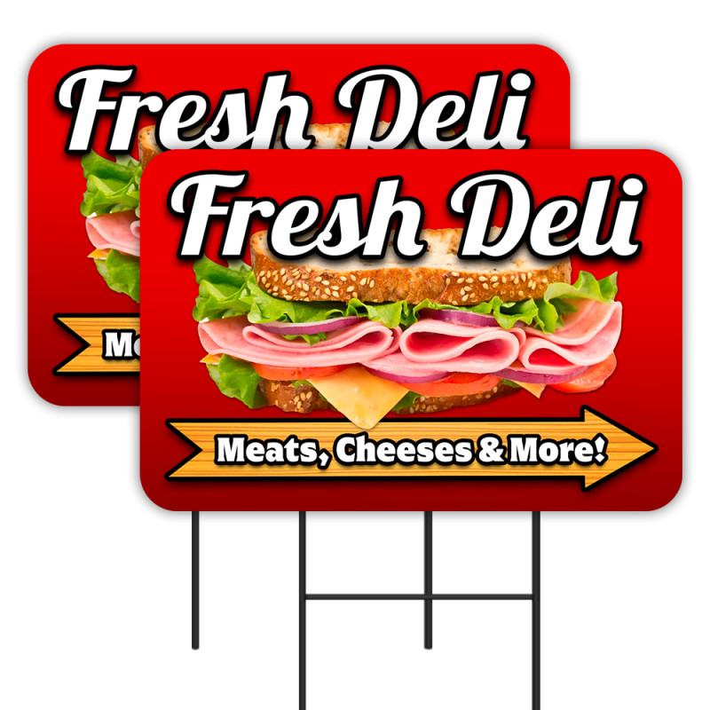 Fresh Deli 2 Pack Double-Sided Yard Signs 16" x 24" with Metal Stakes (Made in Texas)