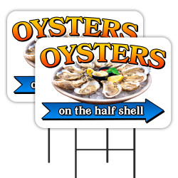 OYSTERS 2 Pack Double-Sided Yard Signs 16" x 24" with Metal Stakes (Made in Texas)