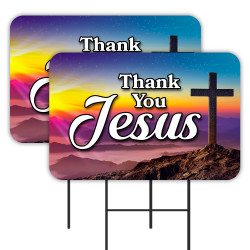 Thank You JESUS 2 Pack Double-Sided Yard Signs 16" x 24" with Metal Stakes (Made in Texas)