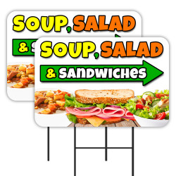 Soup Salad Sandwiches 2 Pack Double-Sided Yard Signs 16" x 24" with Metal Stakes (Made in Texas)