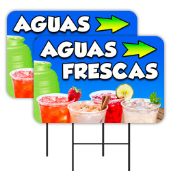 AGUAS FRESCAS 2 Pack Double-Sided Yard Signs 16" x 24" with Metal Stakes (Made in Texas)