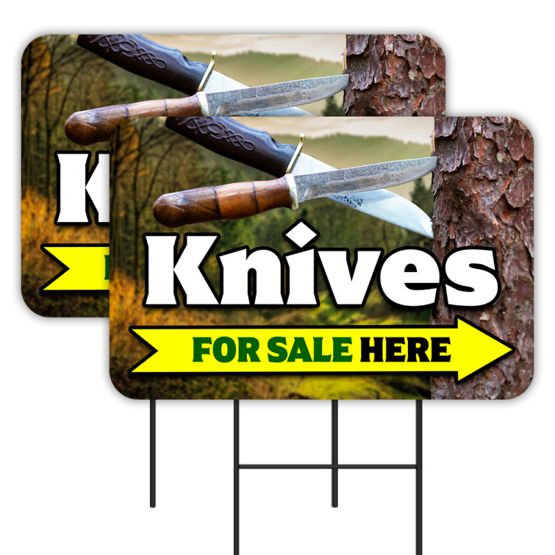 Knives 2 Pack Double-Sided Yard Signs 16" x 24" with Metal Stakes (Made in Texas)