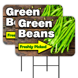 Green Beans 2 Pack Double-Sided Yard Signs 16" x 24" with Metal Stakes (Made in Texas)