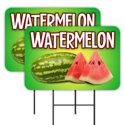 Watermelon 2 Pack Double-Sided Yard Signs 16" x 24" with Metal Stakes (Made in Texas)