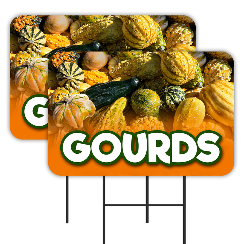 GOURDS 2 Pack Double-Sided Yard Signs 16" x 24" with Metal Stakes (Made in Texas)