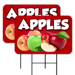 APPLES 2 Pack Double-Sided Yard Signs 16" x 24" with Metal Stakes (Made in Texas)