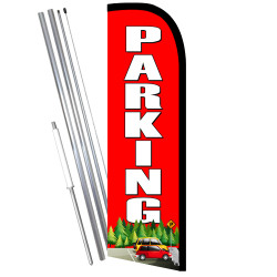 Parking Premium Windless Feather Flag Bundle (11.5' Tall Flag, 15' Tall Flagpole, Ground Mount Stake)