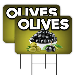 Olives 2 Pack Double-Sided Yard Signs 16" x 24" with Metal Stakes (Made in Texas)