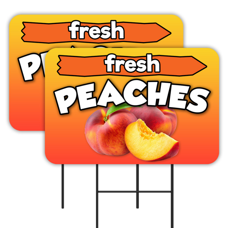 PEACHES 2 Pack Double-Sided Yard Signs 16" x 24" with Metal Stakes (Made in Texas)