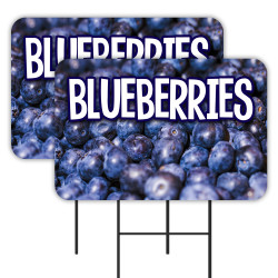 Blueberries 2 Pack Double-Sided Yard Signs 16" x 24" with Metal Stakes (Made in Texas)
