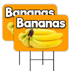 Bananas 2 Pack Double-Sided Yard Signs 16" x 24" with Metal Stakes (Made in Texas)