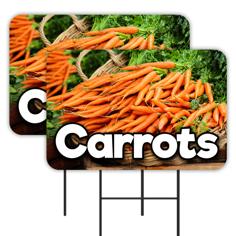 Carrots 2 Pack Double-Sided Yard Signs 16" x 24" with Metal Stakes (Made in Texas)
