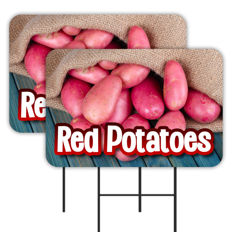 Red Potatoes 2 Pack Double-Sided Yard Signs 16" x 24" with Metal Stakes (Made in Texas)
