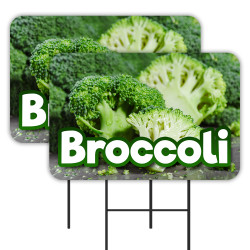 Broccoli 2 Pack Double-Sided Yard Signs 16" x 24" with Metal Stakes (Made in Texas)