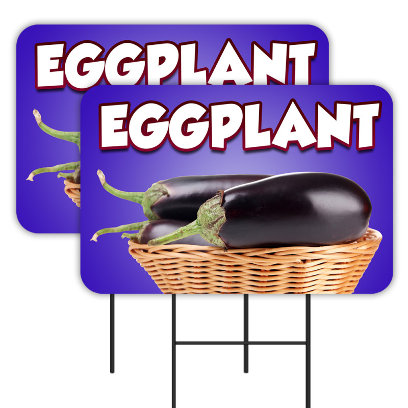 Eggplant 2 Pack Double-Sided Yard Signs 16" x 24" with Metal Stakes (Made in Texas)