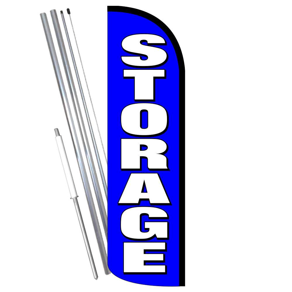 STORAGE (Blue) Premium Windless Feather Flag Bundle (Complete Kit) OR Optional R