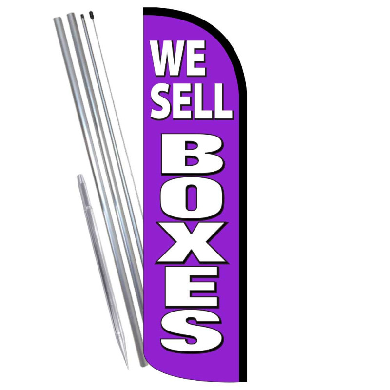 WE SELL BOXES (Purple) Premium Windless Feather Flag Bundle (Complete Kit) OR Optional Replacement Flag Only