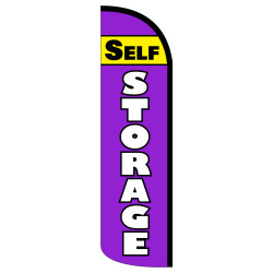 SELF STORAGE (Purple/Yellow) Premium Windless Feather Flag Bundle (Complete Kit) OR Optional Replacement Flag Only