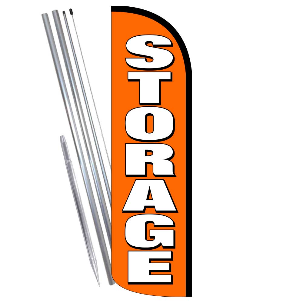 STORAGE (Orange) Premium Windless Feather Flag Bundle (Complete Kit) OR Optional