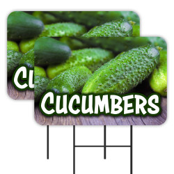 Cucumbers 2 Pack Double-Sided Yard Signs 16" x 24" with Metal Stakes (Made in Texas)