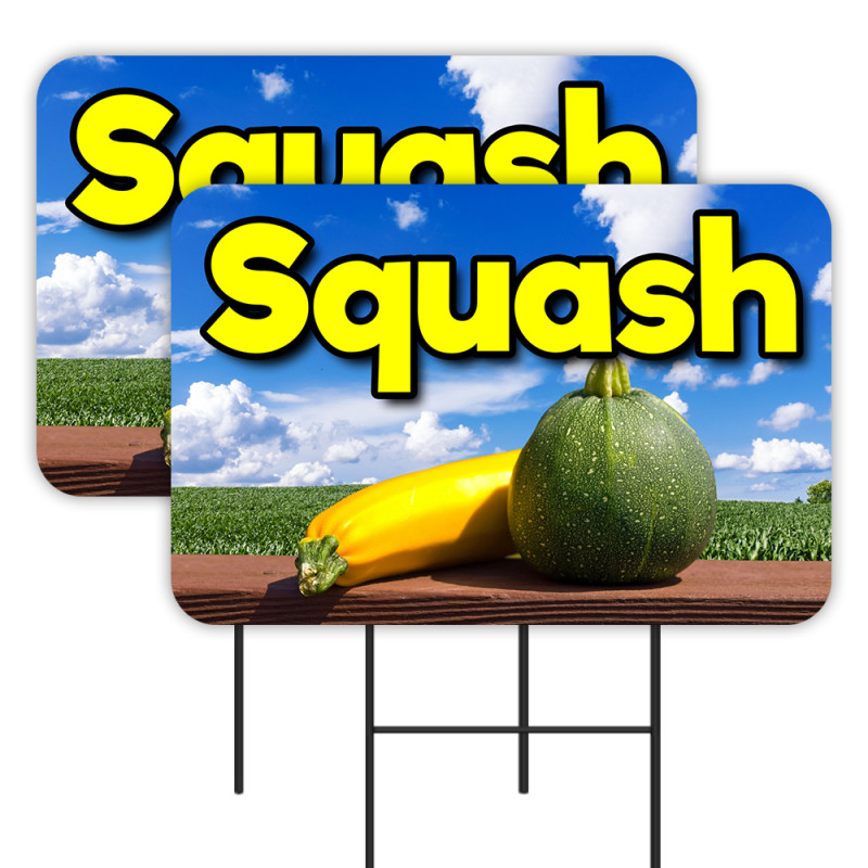 Squash 2 Pack Double-Sided Yard Signs 16" x 24" with Metal Stakes (Made in Texas)