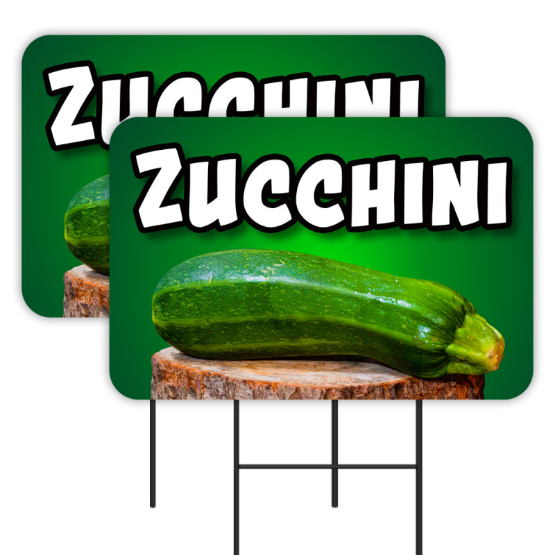 Zucchini 2 Pack Double-Sided Yard Signs 16" x 24" with Metal Stakes (Made in Texas)