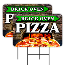 Brick Oven Pizza 2 Pack Double-Sided Yard Signs 16" x 24" with Metal Stakes (Made in Texas)