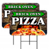 Brick Oven Pizza 2 Pack Double-Sided Yard Signs 16" x 24" with Metal Stakes (Made in Texas)
