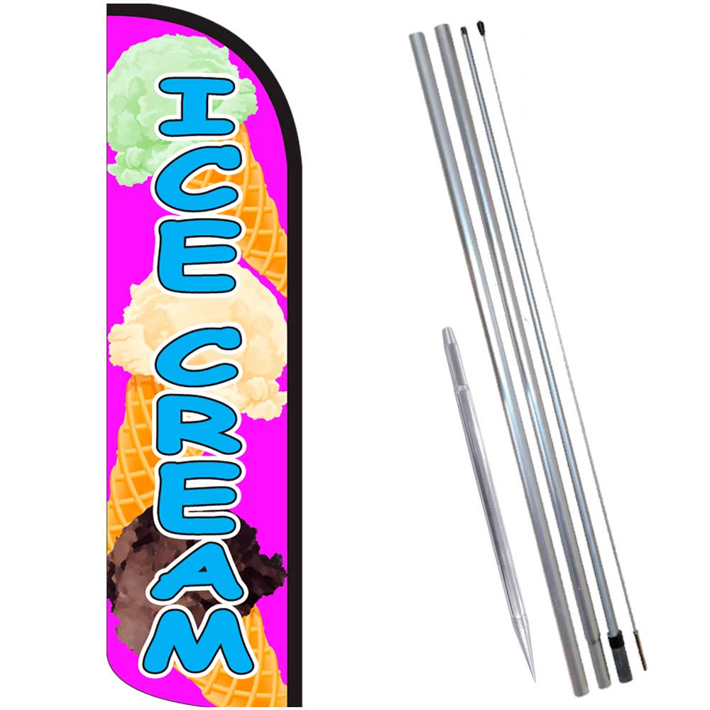 ICE CREAM Windless Feather Flag Bundle (Complete Kit) OR Optional Replacement Fl
