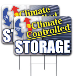 Climate Controlled Storage 2 Pack Yard Sign 16" x 24" - Double-Sided Print, with Metal Stakes (Made in The USA)