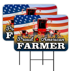 Proud American Farmer 2 Pack Double-Sided Yard Signs 16" x 24" with Metal Stakes (Made in Texas)