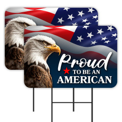 Proud American 2 Pack Double-Sided Yard Signs 16" x 24" with Metal Stakes (Made in Texas)