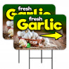Fresh Garlic 2 Pack Double-Sided Yard Signs 16" x 24" with Metal Stakes (Made in Texas)