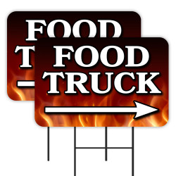 Food Truck 2 Pack Double-Sided Yard Signs 16" x 24" with Metal Stakes (Made in Texas)