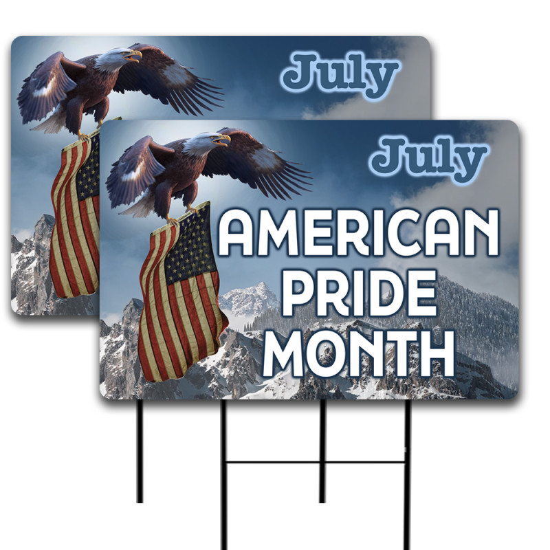 American Pride Month 2 Pack Double-Sided Yard Signs 16" x 24" with Metal Stakes (Made in Texas)