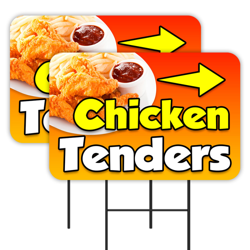 Chicken Tenders 2 Pack Double-Sided Yard Signs 16" x 24" with Metal Stakes (Made in Texas)