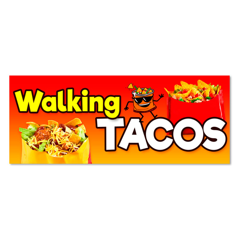 Walking Tacos Vinyl Banner with Optional Sizes (Made in the USA)