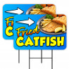 Fried Catfish 2 Pack Double-Sided Yard Signs 16" x 24" with Metal Stakes (Made in Texas)