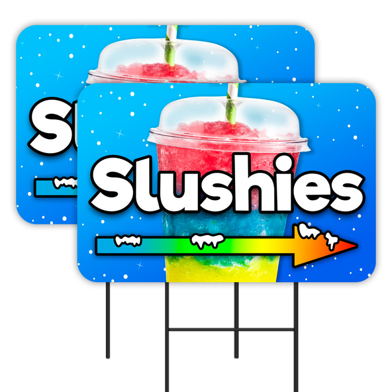 Slushies 2 Pack Double-Sided Yard Signs 16" x 24" with Metal Stakes (Made in Texas)
