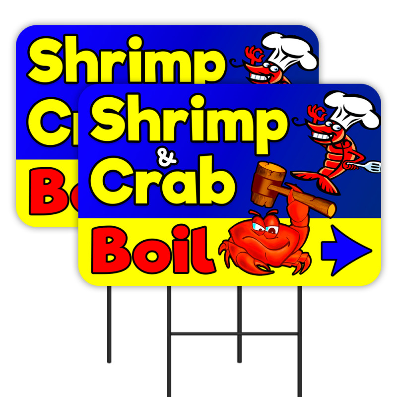 Shrimp & Crab Boil 2 Pack Double-Sided Yard Signs 16" x 24" with Metal Stakes (Made in Texas)