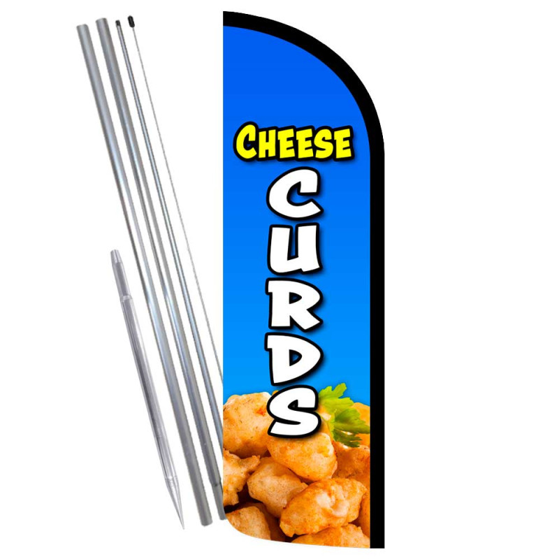 Cheese Curds Premium Windless Feather Flag Bundle (Complete Kit) OR Optional Replacement Flag Only