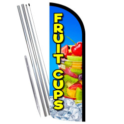 Fruit Cups Premium Windless Feather Flag Bundle (Complete Kit) OR Optional Replacement Flag Only
