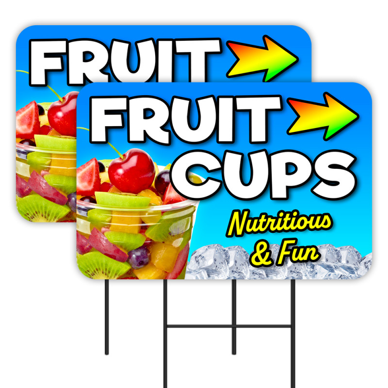 Fruit Cups 2 Pack Double-Sided Yard Signs 16" x 24" with Metal Stakes (Made in Texas)