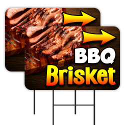 BBQ Brisket 2 Pack Double-Sided Yard Signs 16" x 24" with Metal Stakes (Made in Texas)