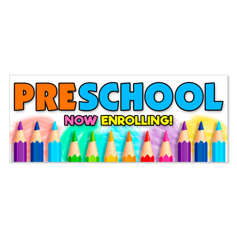 Preschool - Now Enrolling Vinyl Banner with Optional Sizes (Made in the USA)