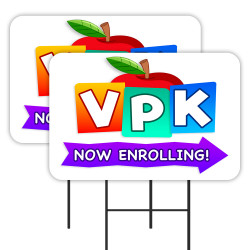 VPK - Now Enrolling 2 Pack Double-Sided Yard Signs 16" x 24" with Metal Stakes (Made in Texas)