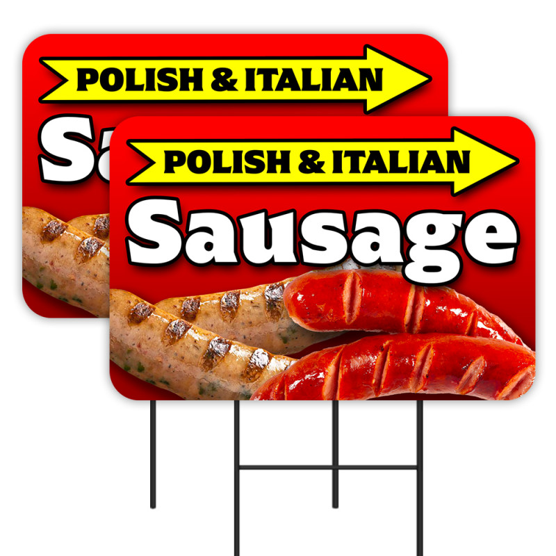 Polish & Italian Sausage 2 Pack Double-Sided Yard Signs 16" x 24" with Metal Stakes (Made in Texas)